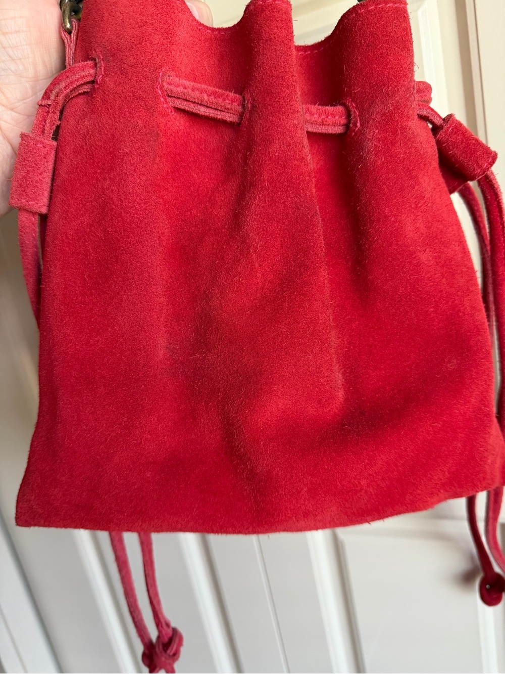Free People Red Suede Drawstring Bucket Bag or pouch - removable strap - Picture 6 of 9